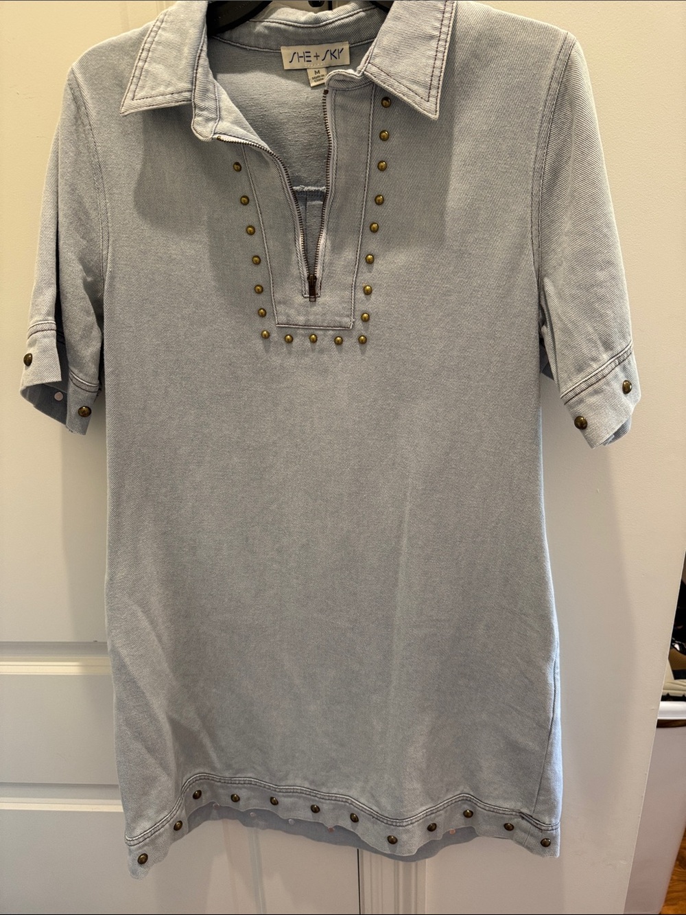 HE + SKY Light Blue Studded Polo Tunic